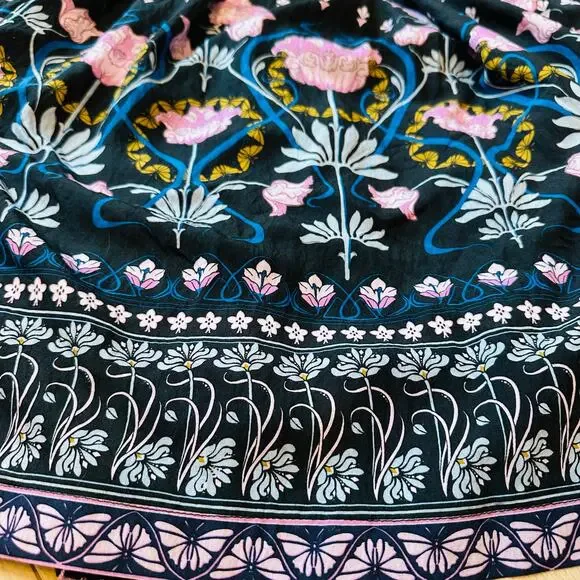 Anthropologie Dasha Smocked Midi Dress Black Floral Motif Boho Sz XS - Picture 5 of 9